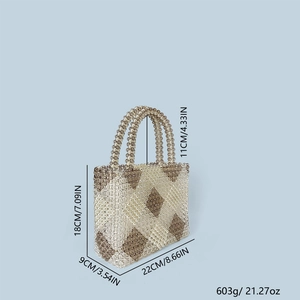 Detailed size map of handmade woven beaded tote with diamond pattern and 22cm width