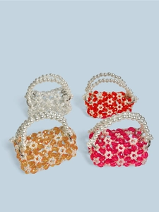 Handgeweven Acryl Kralen Mini Crossbodytas Bloem Handgemaakte Portemonnee Met Parelgreep En Afneembare Kettingriem Voor Dames Kinderen