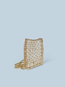 Elegante goldene und klare Perlen-Miniumhängetasche mit einer feinen Gliederkette