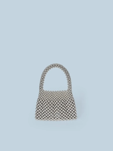 Sac à Main Perlé Argent Fait à la Main pour Femme Vintage Métallique Petit Sac de Soirée Retro Tissé Acrylique Brillant