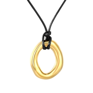 Minimalist 18K gold-plated irregular circle pendant with black cord necklace