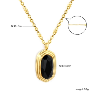 Golden pearl and gemstone cross pendant necklace with 40+5cm chain and hexagon frame