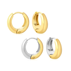 Polished two-tone and gold-plated C-shaped hoop earrings with a sleek mirror finish