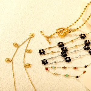 Collier En Acier Inoxydable Plaqué Or Pendentif Cœur Étoile Fleur Chaîne À Billes Fermoir À Bascule Bijoux Pour Femmes