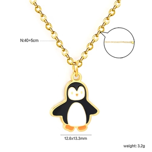 Cute golden penguin pendant necklace for women with black and white drip oil 40+5cm