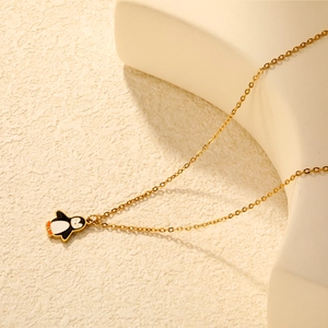 Sweet 18K gold plated stainless steel necklace featuring a cute penguin enamel pendant