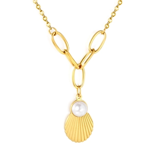 Collier papillon en or 18 carats avec perle et pendentif coquille sur une chaîne fine