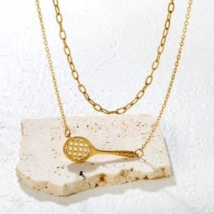 Collier minimaliste en acier inoxydable plaqué or 18k avec pendentif raquette de tennis