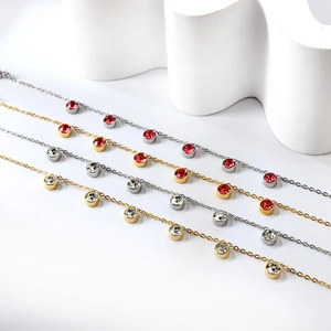 Stainless Steel Round Crystal Anklet Minimalist Adjustable Gold Silver Zircon Foot Chain Jewelry For Women