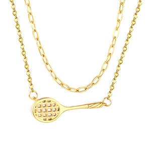 Collier minimaliste en acier inoxydable doré avec pendentif raquette de badminton et chaîne