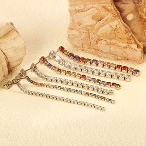 Elegant silver tassel earrings with colorful square zircon stones for women