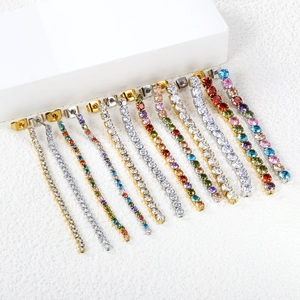 Long Dangle Earrings Stainless Steel Zircon Tassel Tennis Chain Linear French Fashion Elegant Jewelry For Women