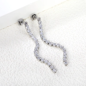 Elegant long tassel earrings with sparkling cubic zirconia in silver-tone metal finish