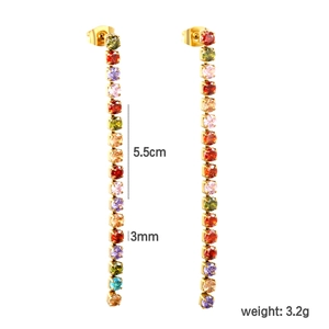 Elegant gold drop earrings with colorful zircon tassels and rainbow gemstones 5.5cm long