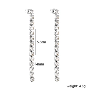 Detail of silver long tassel earrings with sparkling cubic zirconia, length 5.5cm