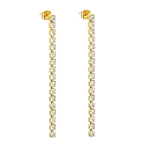 Elegant gold-plated stainless steel tassel earrings featuring multiple sparkling zircons