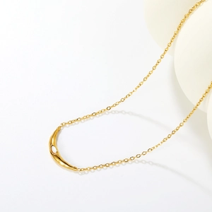 Minimalist Arc Pendant Necklace 304 Stainless Steel White Cat Eye Stone Crescent Smile Geometric Jewelry For Women