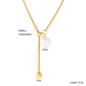Detailed specs of the 65cm adjustable snake chain necklace with 13mm freshwater pearl
