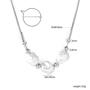 Detail view of Baroque pearl necklace specs with S.Steel chain and length measurements