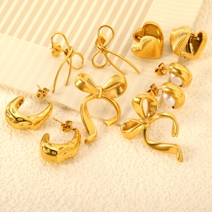 Boucles Oreilles Nœud Papillon Cœur Faux Künstliche Perle Acier Inoxydable Doré Élégant Bijoux Géométriques Femme