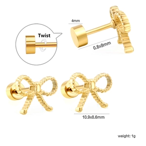 Boucles d'oreilles nœud doré avec fermoir à vis au style minimaliste et doux