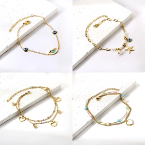 Evil Eye Heart Starfish Artificial Pearl Anklet Stainless Steel Gold Plated Foot Chain For Women Boho Summer Beach Jewelry