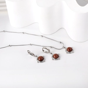 Parure de bijoux en acier inoxydable avec pendentifs en pierre d'or rouge et boucles