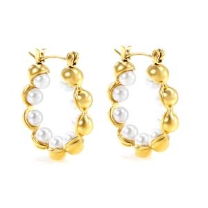 Elegante 18K vergoldete Edelstahl-Perlenohrringe mit gewelltem Metalldesign für Damen