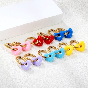Pendientes De Aro Corazón Acero Inoxidable Resina Colorida Esmalte Estilo INS Joyería Moda Mujer Regalo