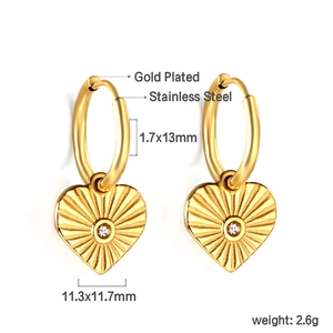 Boucles d'oreilles cœur en acier inoxydable doré avec cristal étincelant