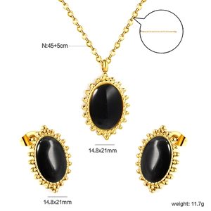 Detail view of oval opal jewelry set specs featuring 14.8x21mm pendants and earrings