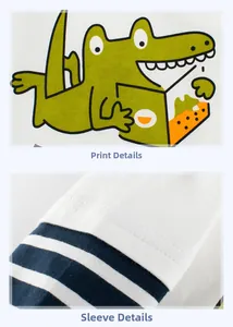 Vue détaillée du t-shirt en coton avec imprimé crocodile et finitions des poignets rayés