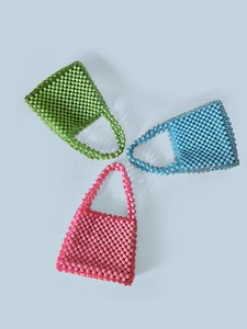 Vintage Handmade Acrylic Beaded Handbag Women Woven Top Handle Bag Niche Design Fashion Accessories Vacation Party Tote Bag
