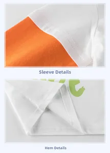 Detail view of the contrast color sleeves and hem stitching on boys long sleeve T-shirt