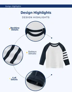 Détails du t-shirt enfant en coton avec manches raglan, col et finitions rayées aux manches