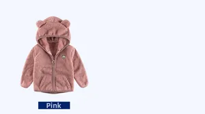 Pink toddler fleece hoodie with bear ears and small bear embroidery on the chest