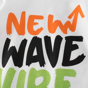 Boys white cotton long-sleeved T-shirt with trendy NEW WAVE VIBE graphic print