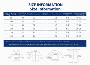 Detailed size guide for boys hoodies showing length, chest, and sleeve measurements