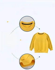 Detail of yellow cotton sweatshirt showing ribbed collar, cuffs and Hi Friend slogan print