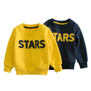 Boys Crew Neck Sweatshirt Fleece Lined Cotton Blend STARS Letter Print Long Sleeve Casual Pullover Top For Toddler Kids