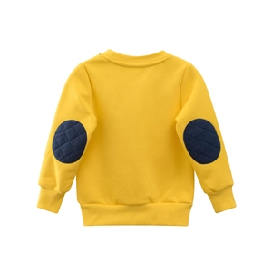 Kids long sleeve yellow sweatshirt with navy blue elbow patches and ribbed cuffs