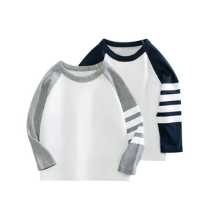 T-Shirt À Manches Longues Pour Enfants Pur Coton Manches Raglan Couleur Contrastée Rayures Col Rond Doux Pour Garçons Filles