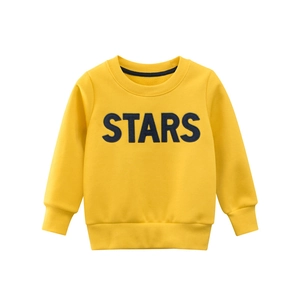 Kids long sleeve crewneck sweatshirt in bright yellow with blue STARS print