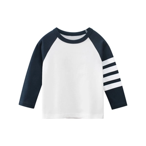 T-shirt raglan à manches longues pour enfants avec quatre rayures marine et blanc
