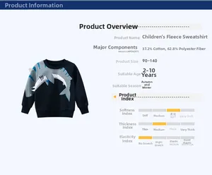 Detail view of navy blue shark print sweatshirt showing cotton blend fleece texture