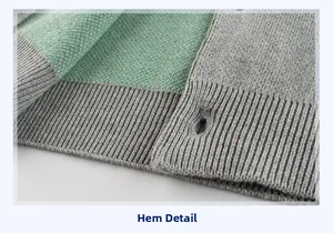 Detailed macro shot of the ribbed hem and green textured knit on a boys sweater