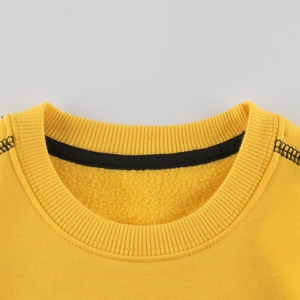 Yellow crewneck sweatshirt for boys with warm fleece lining and ribbed neckline