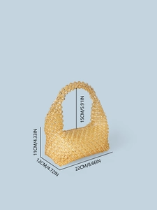Handmade amber beaded tote bag with dimensions shown for stylish 2024 banquet fashion