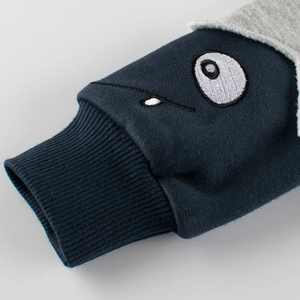 Kids navy blue sweatshirt sleeve with ribbed cuff and cute cartoon embroidery detail