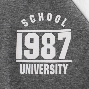 Kids grey fleece sweatshirt featuring white school university 1987 college print